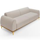 Sofá 3 Lugares Para Sala de Estar Kiev 230cm D02 Base Castanho Pés D'ouro Bouclê Creme B-54 - Lyam Decor