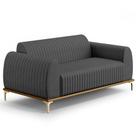 Sofá 3 Lugares Para Sala de Estar Molino 180 cm D02 Pés D'Ouro Veludo Cinza D-317 - Lyam Decor