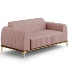 Sofá 3 Lugares Para Sala de Estar Molino 180 cm D02 Pés D'Ouro Veludo Rosê D-305 - Lyam Decor