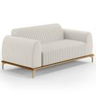 Sofá 3 Lugares Para Sala De Estar Molino 210 Cm D02 Pés D'ouro Linho Cru C-443 - Lyam Decor