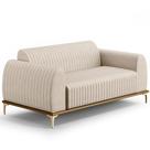 Sofá 3 Lugares Para Sala De Estar Molino 210 Cm D02 Pés D'ouro Veludo Bege C-309 - Lyam Decor