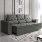 Sofá 3 Lugares Retrátil 210cm Suede York Estofado - Cinza Sofá 3 Lugares Retrátil 210cm Suede York Estofado - Cinza