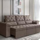 Sofa 3 Lugares Retratil 210cm Suede York Flash Estofado - Marrom Sofa 3 Lugares Retratil 210cm Suede York Flash Estofado - Marrom