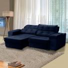 Sofá 3 Lugares Retrátil Reclinável 220 Cm Ravello Mola Bonnel Veludo Azul Escuro - SóSofá