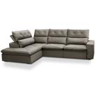 Sofá 3 Lugares Retrátil Reclinável Chaise Esquerdo 258cm Bergen F04 Veludo Marrom Claro - Lyam Decor