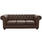 Sofá 3 Lugares Sala de Estar 235cm Chesterfield Pés Madeira Couro Capucino - Gran Belo