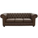 Sofá 3 Lugares Sala de Estar 235cm Chesterfield Pés Madeira Couro Capucino - Gran Belo