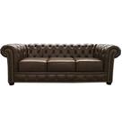 Sofá 3 Lugares Sala de Estar 235cm Chesterfield Pés Madeira Couro Marrom - Gran Belo