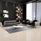 Sofá 3 Lugares Sala de Estar Bipartido Base de Madeira Euro 230 cm PU Preto G15 - Gran Belo