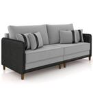 Sofá 3 Lugares Sala de Estar Living 252cm Asbury K01 Veludo Cinza Claro material sintético Preto - Lyam Decor