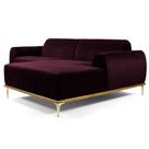 Sofá 350cm 6 Lugares com Chaise Direito Pés Gold Molino B-292 Veludo Uva - Domi Sofá 350cm 6 Lugares com Chaise Direito Pés Gold Molino B-292 Veludo Uva - Domi