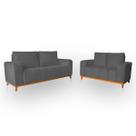 Sofá 3x2 Lugares Memphis Ultra Conforto em Madeira Maciça e Suede Cinza - LH Decor