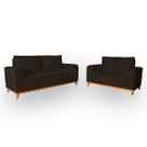 Sofá 3x2 Lugares Memphis Ultra Conforto em Madeira Maciça e Suede Marrom - LH Decor