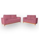 Sofá 3x2 Lugares Memphis Ultra Conforto em Madeira Maciça e Suede Rose - LH Decor