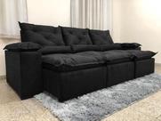 Sofá 4 e 5 Lugares 3,20m Retrátil e Reclinável Alpoim Estofados Athenas:preto