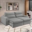 Sofá 4 Lugares 250cm Retrátil e Reclinável Free Veludo Cinza Prateado Sofá 4 Lugares 250cm Retrátil e Reclinável Free Veludo Cinza Prateado