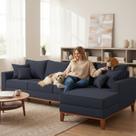 Sofá 4 Lugares Beny com Chaise Direito Suede Azul