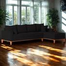 Sofá 4 Lugares Beny com Chaise Direito Suede Preto