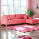 Sofá 4 Lugares Beny com Chaise Direito Suede Rosa