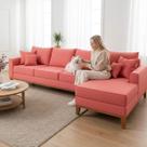 Sofá 4 Lugares Beny com Chaise Direito Suede Rosa