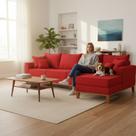 Sofá 4 Lugares Beny com Chaise Direito Suede Vermelho