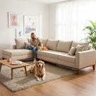 Sofá 4 Lugares Beny com Chaise Esquerdo Linho Bege