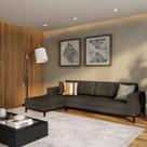 Sofá 4 Lugares Calmness com Chaise Esquerdo Pés e Base em Madeira Linho Cotton Grafite