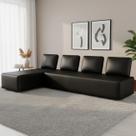 Sofá 4 Lugares com Chaise 296cm Rovier Sintético Preto Z32 - Mpozenato