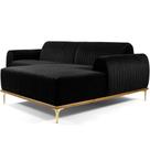 Sofá 4 Lugares com Chaise Direito Para Sala Molino 255 cm D02 Veludo Preto B-300 - Lyam Decor