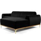 Sofá 4 Lugares com Chaise Direito Para Sala Molino 255 cm D02 Veludo Preto D-300 - Lyam Decor