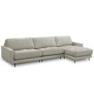 Sofá 4 Lugares Com Chaise Direito Sala Living 316cm Logus L06 Couro Pérola - Lyam Decor