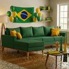 Sofá 4 Lugares Com Chaise Esquerda Suede Verde PentaCampeão Sala de Estar para Assistir Jogos Futebol Sofá 4 Lugares Com Chaise Esquerda Suede Verde PentaCampeão Sala de Estar para Assistir Jogos Futebol