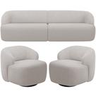 Sofá 4 Lugares Curvo Orgânico com 02 Poltronas Para Sala Living 280cm Barolo L06 Bouclê Cinza - Lyam Decor