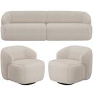 Sofá 4 Lugares Curvo Orgânico com 02 Poltronas Para Sala Living 280cm Barolo L06 Linho Bege TC1-102 - Lyam Decor