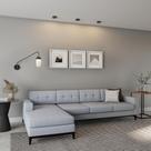 Sofá 4 Lugares Happy com Chaise Esquerdo Pés e Base em Madeira Linho Cotton Cinza