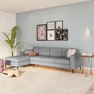 Sofá 4 Lugares Joy com Chaise Esquerdo Pé Palito Linho Cotton Cinza