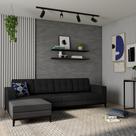 Sofá 4 Lugares Leave com Chaise Esquerdo Pés e Base em Madeira Linho Cotton Grafite