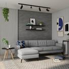 Sofá 4 Lugares Life com Chaise Esquerdo Pé Palito Linho Cotton Cinza