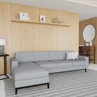 Sofá 4 Lugares Life com Chaise Esquerdo Pés e Base em Madeira Linho Cotton Cinza