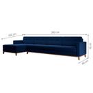 Sofá 4 Lugares Living com Chaise Esquerdo Pés e Base em Madeira Linho Cotton Azul Marinho