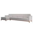 Sofá 4 Lugares Living com Chaise Esquerdo Pés e Base em Madeira Linho Cotton Cru