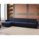 Sofá 4 Lugares Living com Chaise Pé Palito Linho Cotton Azul Marinho