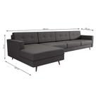Sofá 4 Lugares Living com Chaise Pé Palito Linho Cotton Grafite Escuro