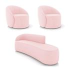 Sofá 4 Lugares Orgânico 220cm Morgan E 2 Poltronas Lua Suede Rosa Bebê D03 - D'rossi