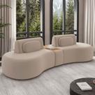 Sofá 4 Lugares Orgânico Para Sala Living Com Puff 302cm Vasti M03 Veludo Bege - Lyam Decor