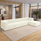 Sofá 4 Lugares Para Sala Living Modular Com Puff 352cm Lancaster F04 Veludo Bege - Lyam Decor