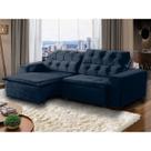 Sofá 4 Lugares Retrátil e Reclinável Alasca 230cm Pillow Veludo - MegaSul Cor Azul escuro