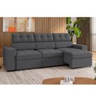 Sofá 4 Lugares Retrátil e Reclinável Veludo Soft 290cm Grécia Cinza Grafite
