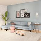 Sofá 4 Lugares Surprised com Chaise Esquerdo Pés e Base em Madeira Linho Cotton Cinza