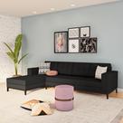 Sofá 4 Lugares Surprised com Chaise Esquerdo Pés e Base em Madeira Linho Cotton Grafite